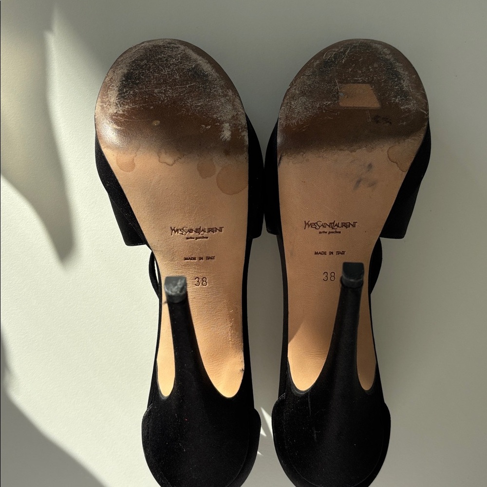 YSL Black Satin Platform Ankle Strap Stiletto Heels EU 38 Excellent Condition - Picture 5 of 7